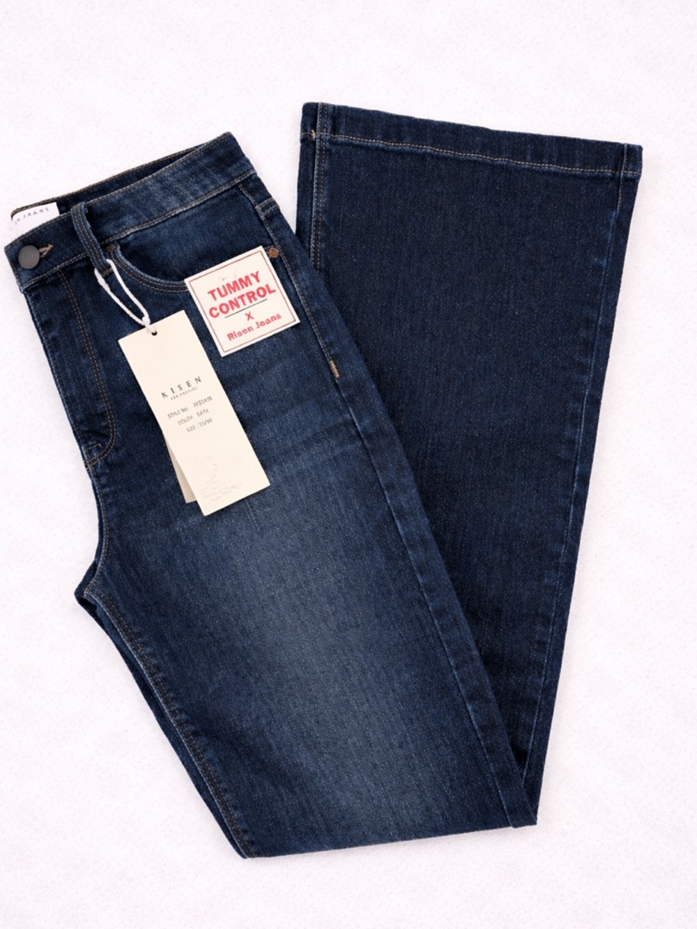 Risen Dark Blue High-Rise Flare Jeans with Tummy Control
